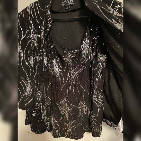 Alex Evenings Mandarin Collar Twin Set With Sequins - Picture 2 of 2